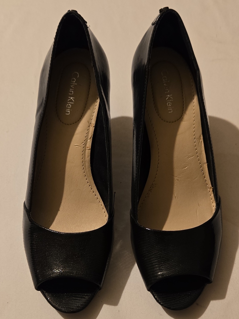 Calvin Klein Grey Peep-Toe Heels with Textured Finish
